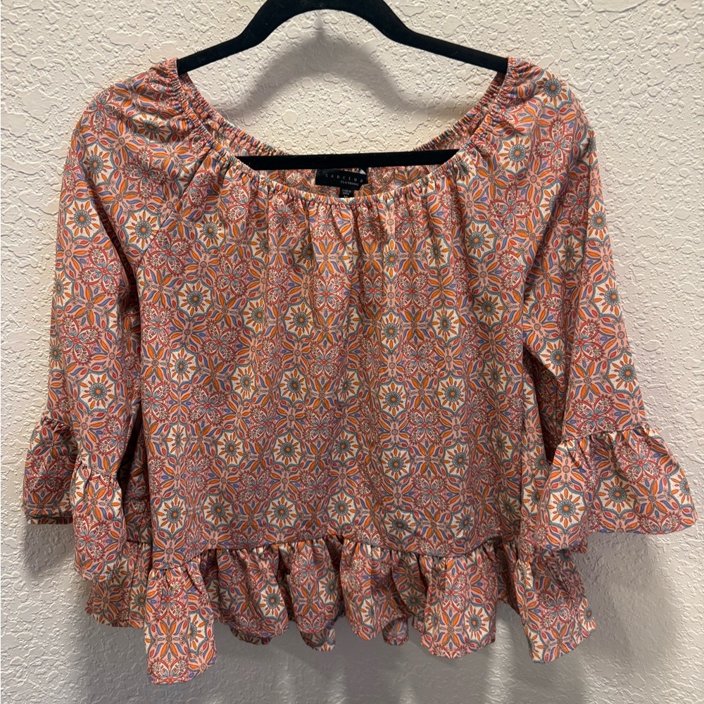 Sanctuary Geometric Print Blouse in Pink and Orange
